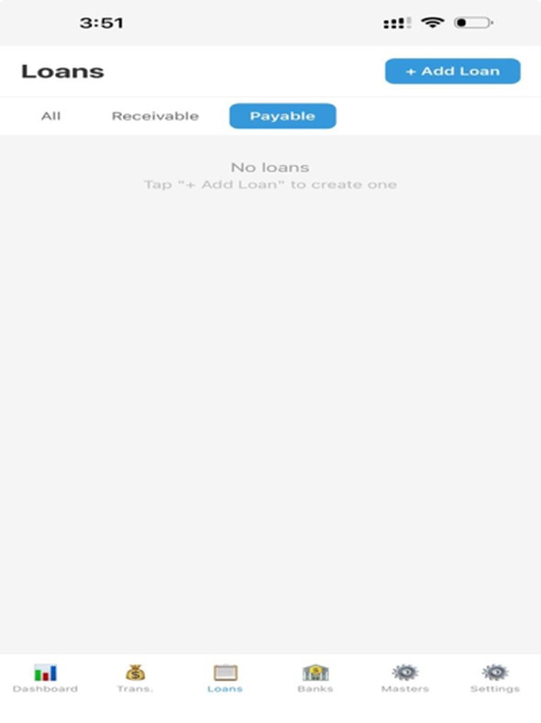 Loans screen in LedgerLite Pro